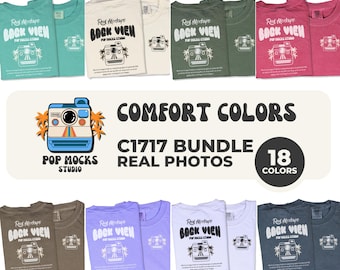 Comfort Colors 1717 Mock Bundle : Flat lay Mockup on White Background - CC1717 Folded Back Shirt Mockup - Lifestyle Unisex Shirt C1717