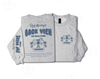 Gildan 18000 Ash Grey Mock - Front & Back Flat lay Mockup Minimalist Background - G18000 Shirt Mockup - Lifestyle Unisex Sweatshirt G18000
