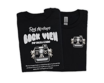 Gildan 5000 - Black : Flat lay Mockup on White Background - Plain Front & Back Folded G500 Shirt Mock - G5000 Lifestyle Unisex TShirt