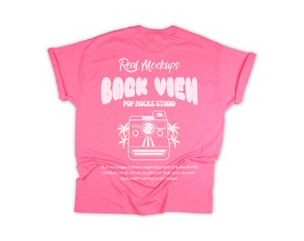Gildan 5000 - Safety Pink : Flat lay Mockup on White Background - Plain Back Scrunched G500 Shirt Mock - G5000 Lifestyle Unisex TShirt