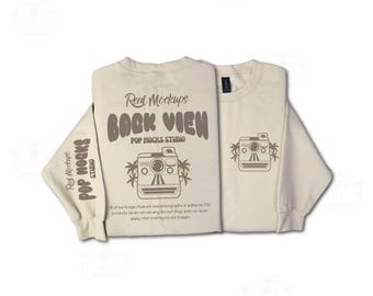 Gildan 18000 Sand Mock - Front & Back Flat lay Mockup Minimalist Background - G18000 Shirt Mockup - Lifestyle Unisex Sweatshirt G18000