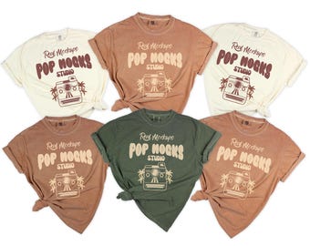 Comfort Colors 1717 Grouped Flat lay Mockup on White Background - Fall Tied CC1717 - C1717 Unisex Shirt Mock - Moss , Yam , Ivory