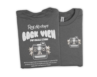 Gildan 5000 - Charcoal : Flat lay Mockup on White Background - Plain Front & Back Folded G500 Shirt Mock - G5000 Lifestyle Unisex TShirt