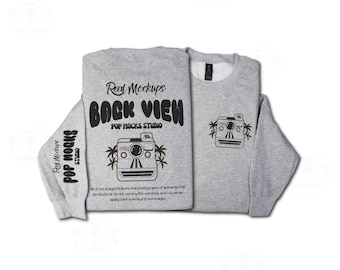 Gildan 18000 Sport Grey Mock - Front & Back Flat lay Mockup Minimalist Background - G18000 Shirt Mockup - Lifestyle Unisex Sweatshirt G18000