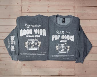 Gildan 18000 Dark Heather Mock - Front & Back Flatlay Mockup Minimalist Background - G18000 Shirt Mockup -Lifestyle Unisex Sweatshirt G18000