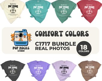 Comfort Colors 1717 Mock Bundle : Flat lay Mockup on White Background - CC1717 Tied Front Shirt Mockup - Lifestyle Unisex Shirt C1717