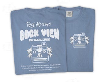 Comfort Colors 1717 - Blue Jean : Flat lay Mockup on White Background , CC1717 - Back Folded Shirt Mockup - Lifestyle Unisex Shirt