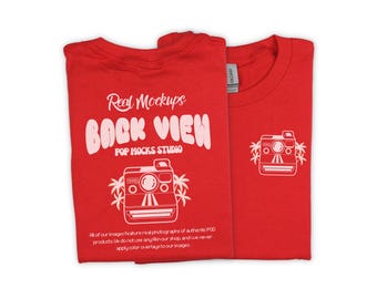 Gildan 5000 - Red : Flat lay Mockup on White Background - Plain Front & Back Folded G500 Shirt Mock - G5000 Lifestyle Unisex TShirt