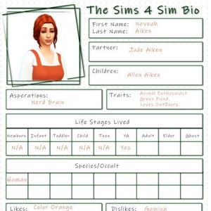 The Sims 4 Sim Bio and Household Tracker