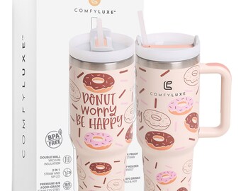 Donut worry be happy drink tumbler 40oz