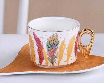 Feder Engel Flügel Keramik Tee Becher Tasse und Untertasse Set