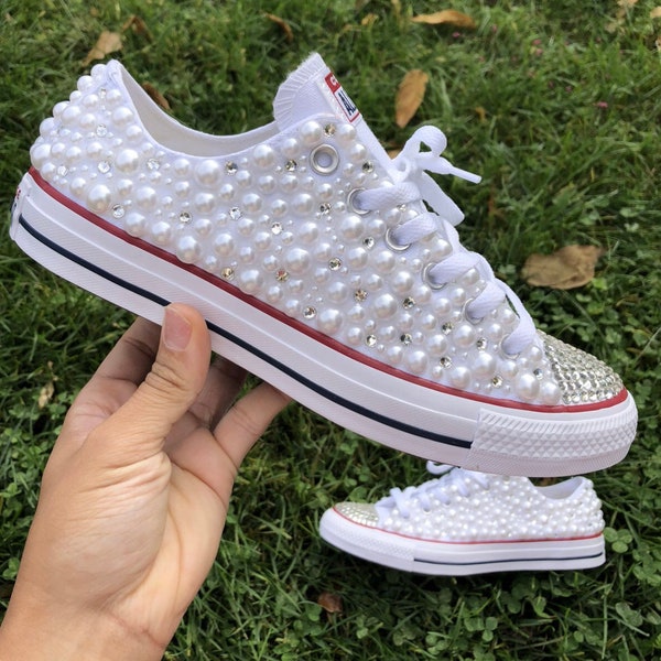 Personalize Pearl and rhinestone bridal sneakers, gift for her, gift for bride, gift for mom