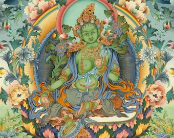 グリーン ターラ女神 スピリチュアル チベット仏教 瞑想 アート