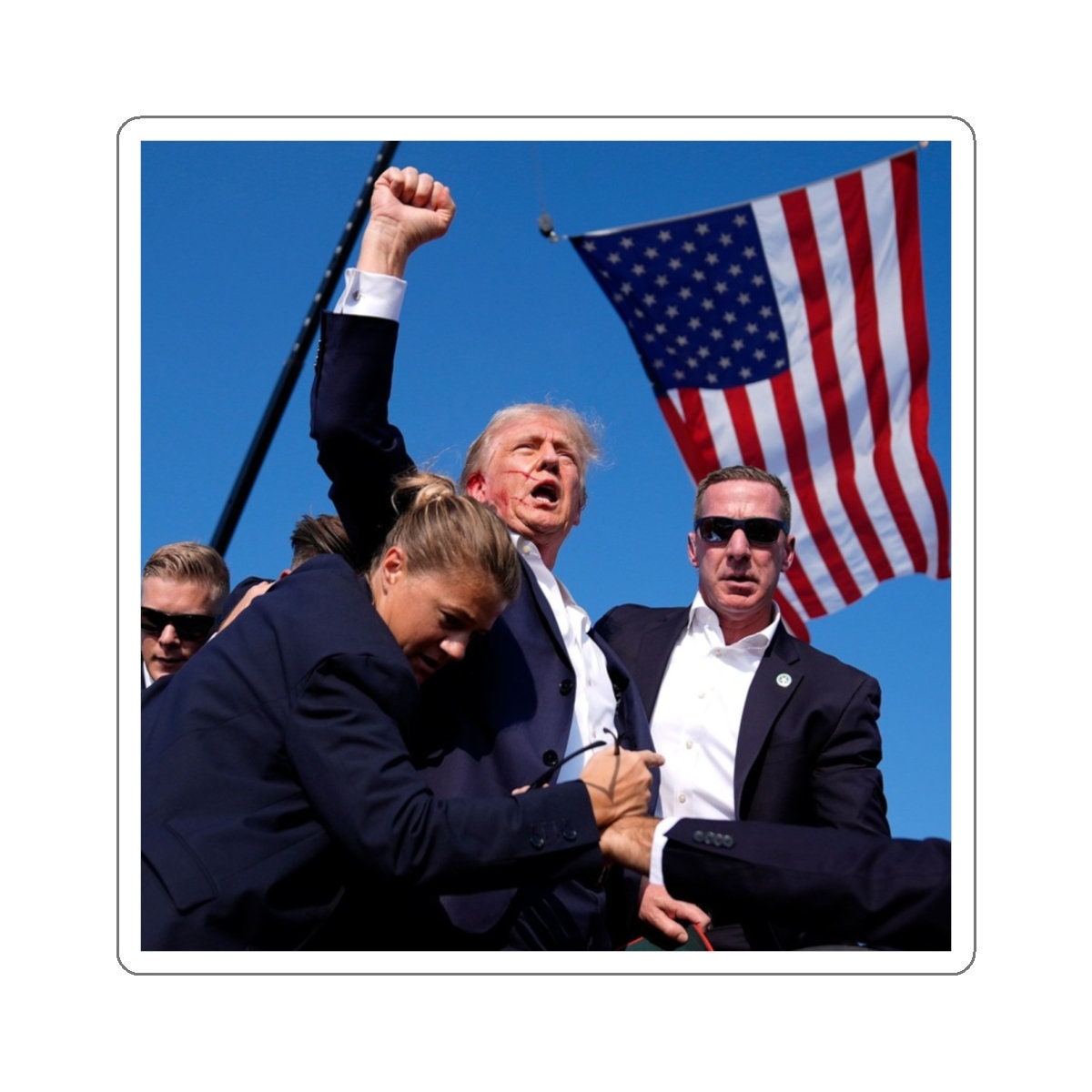 Iconic President Trump Survival Moment Sticker | White Transparent Sticker for Walls, Cars, Notepad, Laptops, Notebooks, Decore | Fight