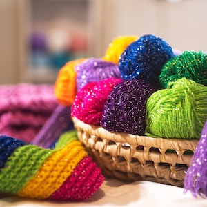 Delicate Sparkle | Pack with 10 skeins of metallic yarn (#1 Superfine) | 40g acrylic skeins multicolor