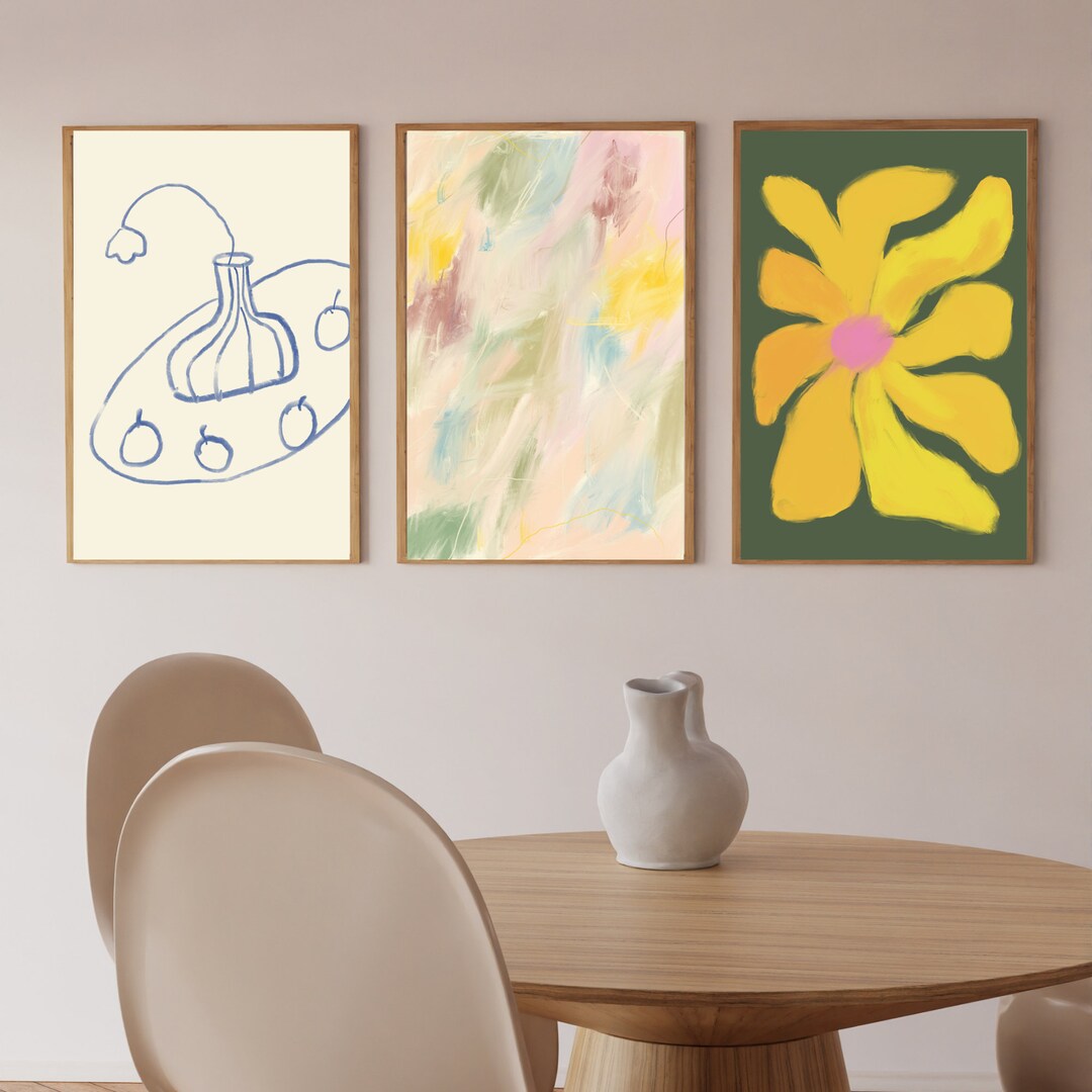 Gallery Wall Art Set of 3, Abstract Art, Trendy Prints, Digital Art