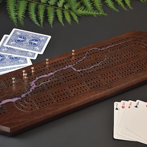Fractal burn cribbage board, epoxy inlay