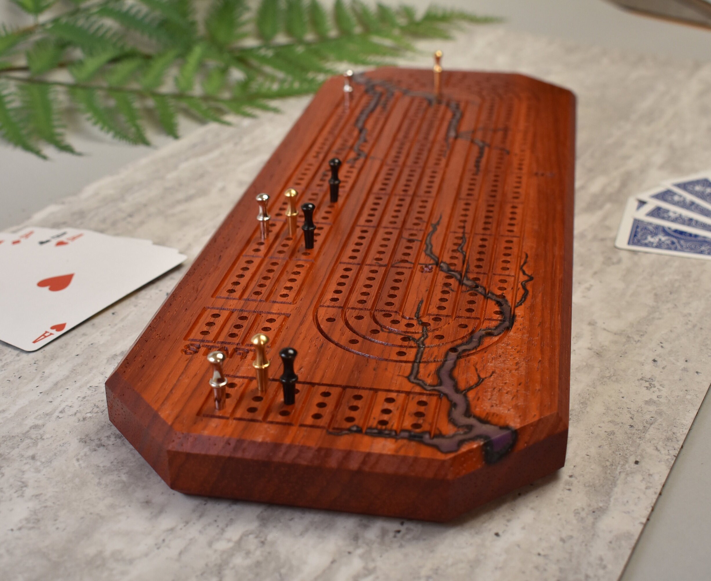 Fractal Burn Cribbage Board, Epoxy Inlay - Etsy