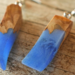 earrings for women burl wood and blue resin