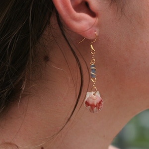 Calico Seashell and Sea Glass wire wrapped earrings