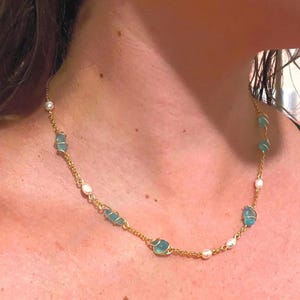 Seaglass and Pearl Necklace: Stackable Layering Necklace