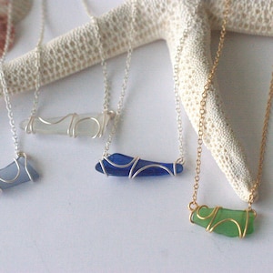 Florida Seaglass necklace with semi circle wire wrap design