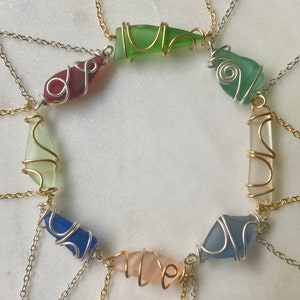 Dainty wire wrapped sea glass bracelet