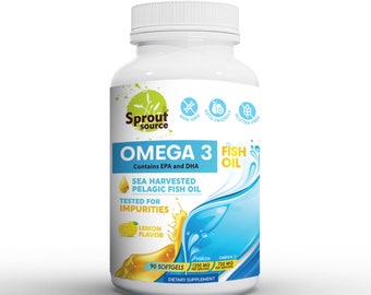 Sprout Quelle Omega 3 Fischöl 1200mg 90 Portionen Hochpotente EPA & DHA Fettsäuren Zitronengeschmack Burpless Softgels Non-GMO 90 Kapseln