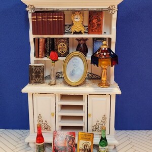 Dollhouse Library Cabinet 1:12 Scale Diorama Filled with Vintage and Handcrafted Miniatures With Accessories