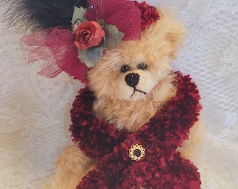 Rare Teddy Bear Victorian Ruffle Look Dress 11” Gift Vintage Blue