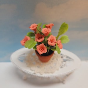 Miniature Vintage Orange Roses 1:12 Scale in Terra Cotta Planter for Fairy Garden or Dollhouse