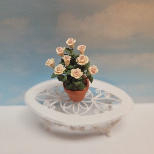 Miniature Vintage Pale Pink Two-Tone Roses 1:12 Scale in Terra Cotta Planter for Fairy Garden or Dollhouse