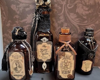 Handmade Halloween Apothecary Bottle: Victorian Gothic Potion Decor