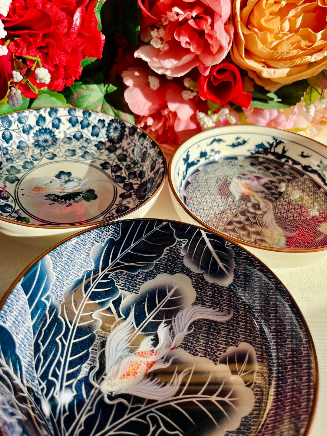 Hand-painted Koi Fish Ceramic Bowl: Japanese Art Home Decor - Etsy