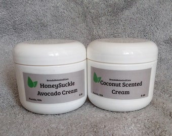 Fragrant natural cream duo: Avocado and coconut oil fragrant creams.  See individual listings for product info.