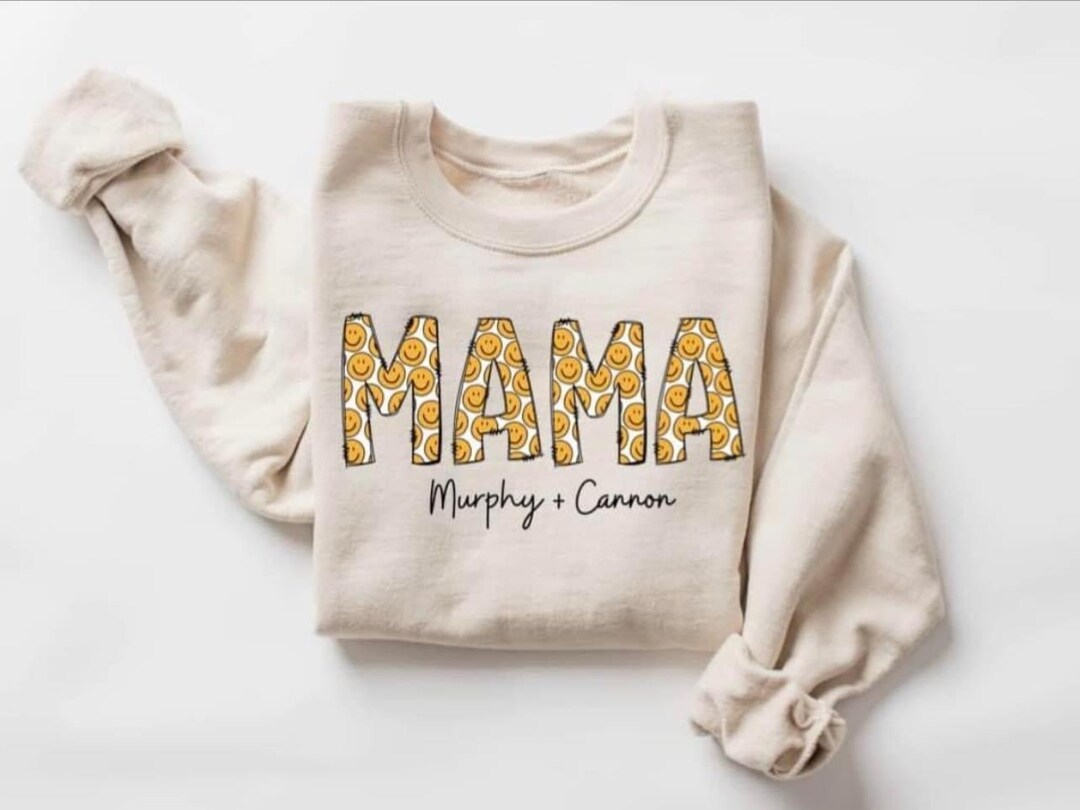 Mama Sweatshirt, Smiley Mama Comfy Sweatshirt, Bright Mom Sweatshirt ...