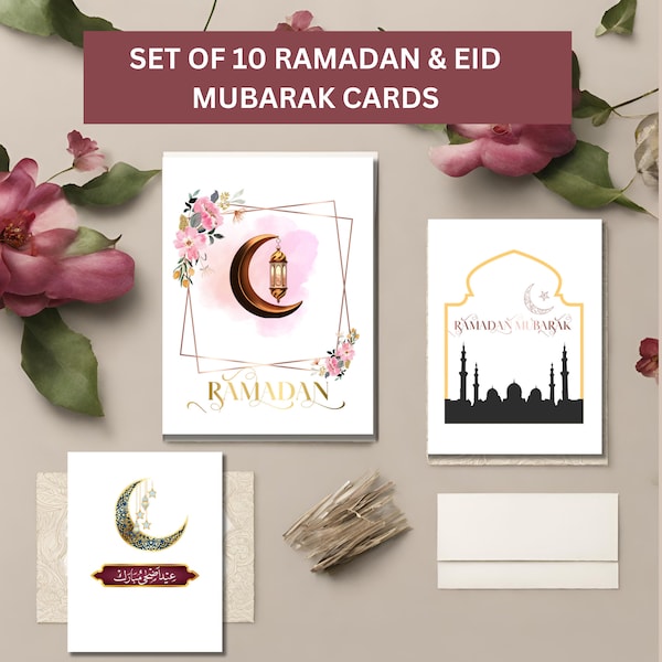 Pack of 10 Eid and Ramadan Greeting Cards, EID mubarak  printable greeting cards, islamic cards,