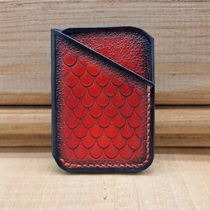 Cartera minimalista de cuero, cartera con escamas de dragón, cartera unisex, regalo de cumpleaños, cartera delgada con bolsillo frontal, cartera de fantasía, cartera EDC