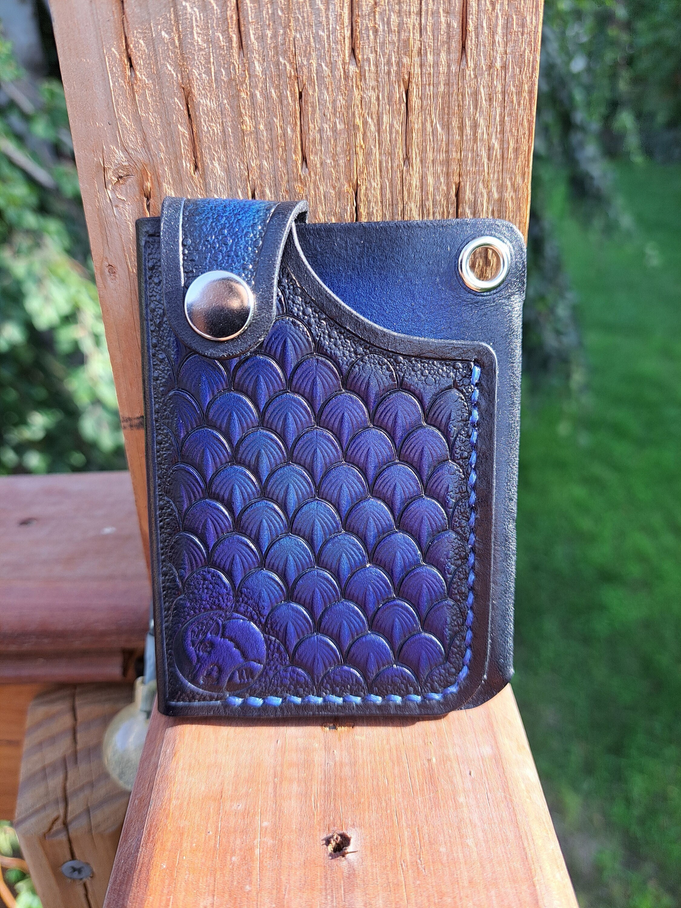 Edc Leather Dragon Scales Blue Wallet With Snap Full Grain Etsy