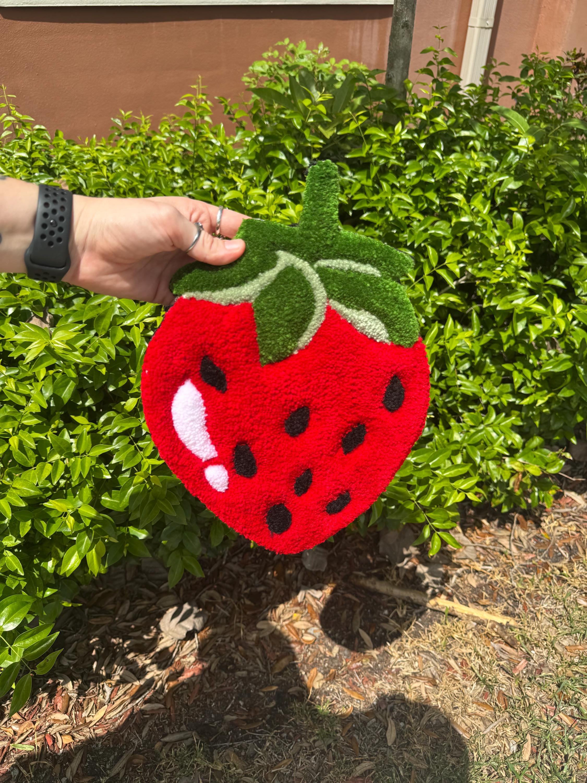 Strawberry Shaped Handmade Tufted Rug, Strawberry Living Room Wall Decor, Strawberry Kid Room Decor