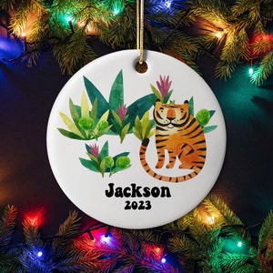 Kid&#39;s Personalized Tiger Ornament, Cute Tiger Decoration, Custom Tiger Ornament, Tiger Christmas Ornament, Tiger Lover Gift, Tree Ornament