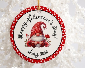 Personalized Valentine's Day Gnome Ornament, Customized Gnome Ornament, Cute Red Gnome Valentine, Gift for Gnome Lover, Gnome Decoration