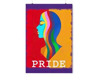 LGBTQ+ Pride-poster | Vrouwensilhouet, regenboogkunstafdruk