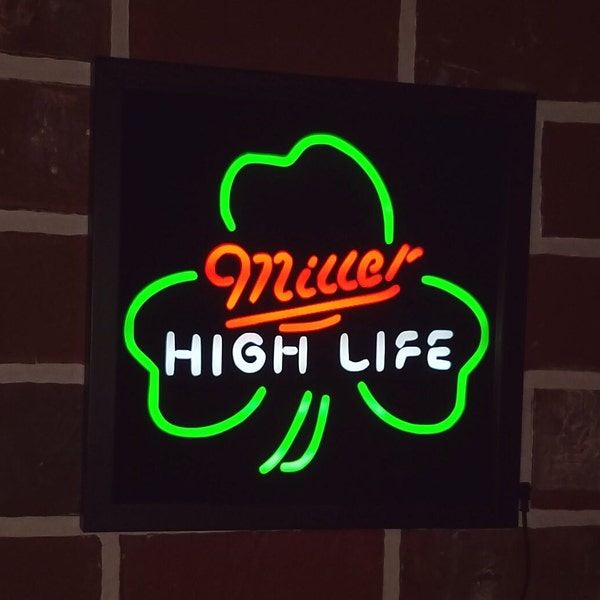 Miller Beer High Life shamrock LED neon sign 13"x13" pub, man cave, beer sign, bar