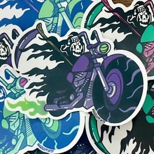 Death Rider Grim Reaper 4&quot; Vinyl Decal Skull Skeleton Motorcycle Sticker