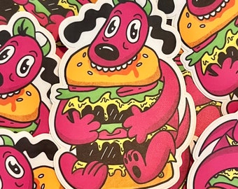 Burger Dog Cheeseburger Junk Food Lover Fast Food 3" Vinyl Decal Sticker for Laptops and Waterbottles
