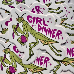 Praying Mantis Girl Dinner Sticker Bug Insect Vinyl Decal Entomology Gifts for Laptops and Waterbottles
