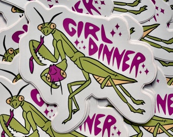 Praying Mantis Girl Dinner Sticker Bug Insect Vinyl Decal Entomology Gifts for Laptops and Waterbottles