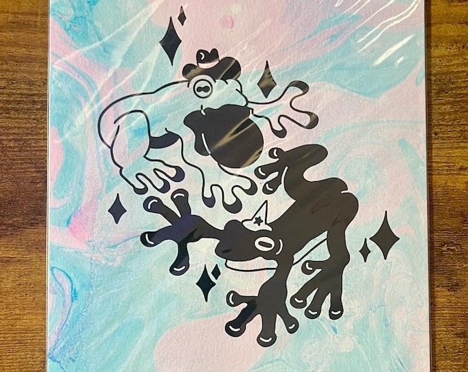 Shiny Frogs Hand Marbled 6x9 Art Print