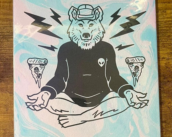 Enlightened Pizza Wolf Marbled 6x9 Art Print